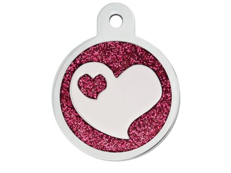 Personalised Petsy Pet Tag -  Large Circle - Pink Epoxy Glitter Heart Hot on Sale