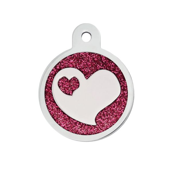 Personalised Petsy Pet Tag -  Large Circle - Pink Epoxy Glitter Heart Hot on Sale