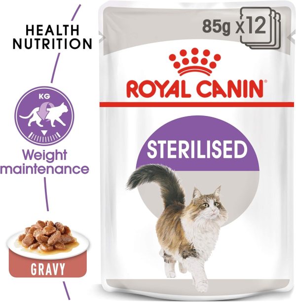 Royal Canin Sterilised Care Adult Wet Cat Food (85g x 12 Gravy Pouches) Supply