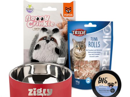 Whisker Wonderland Cat Pack: Trixie Tuna Rolls, Fur Pro Paw Balm, Fofos Toy & ZL Double Walled Bowl Online