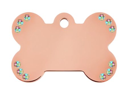 Personalised Petsy Pet Tag - Rose Gold Bone with Clear Stones Discount