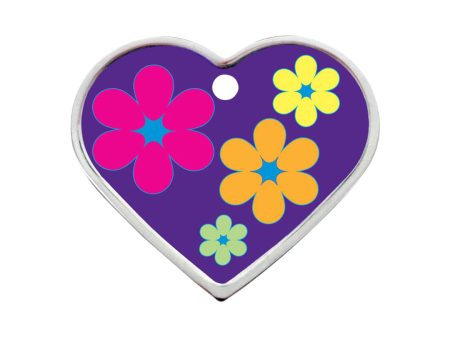 Personalised Petsy Pet Tag - Large Heart - Purple Heart with Flowers Online Sale