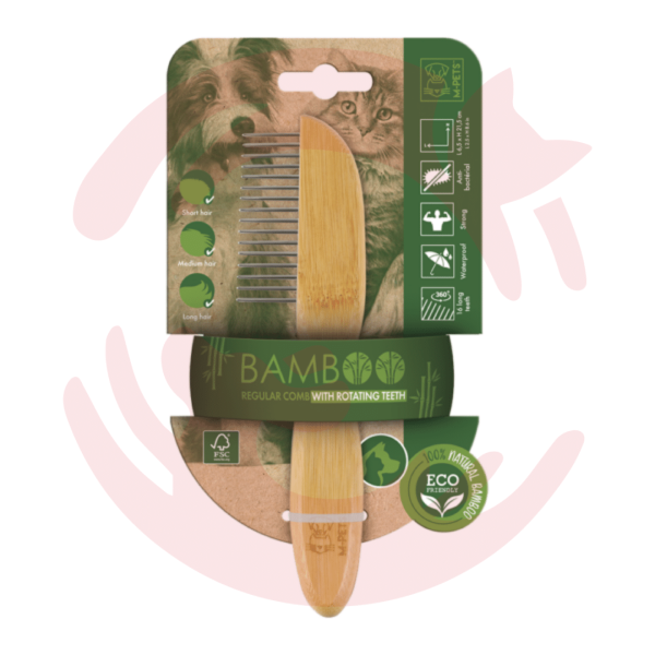 M-Pets Bamboo Regular Comb with Rotating Teeth - 16 Teeth For Discount