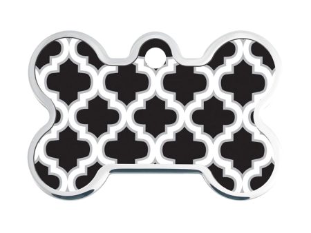 Personalised Petsy Pet Tag - Large Bone - Black Raised Edge Trellis For Cheap