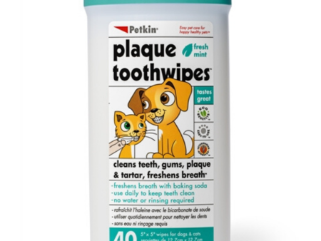 Petkin - Dog & Cat Plaque Toothwipes for Cats & Dogs - 40 counts Supply