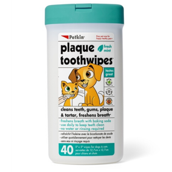 Petkin - Dog & Cat Plaque Toothwipes for Cats & Dogs - 40 counts Supply