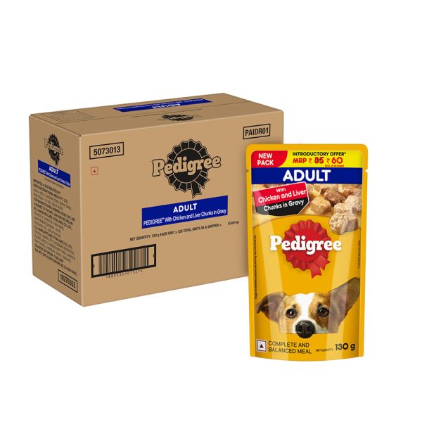 Pedigree Adult Wet Dog Food, Chicken & Liver Chunks in Gravy 130 gm Online Sale