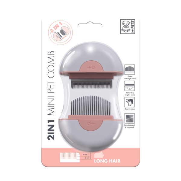 M-Pets 2-in-1 Mini Pet Comb for Long Hair - Pink For Discount