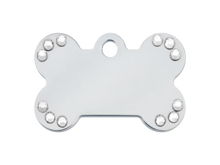 Personalised Petsy Pet Tag - Chrome with Clear Stones for Puppies (Small) Bone Online Hot Sale