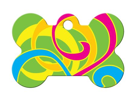 Personalised Petsy Pet Tag - Large Bone - Neon Swirls For Cheap